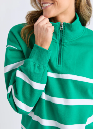Lane Zip Crew Green & White Stripe | Abbey Road Kaikoura