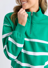 Load image into Gallery viewer, Lane Zip Crew Green &amp; White Stripe | Abbey Road Kaikoura