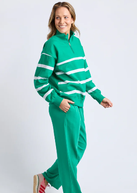 Lane Zip Crew Green & White Stripe | Abbey Road Kaikoura