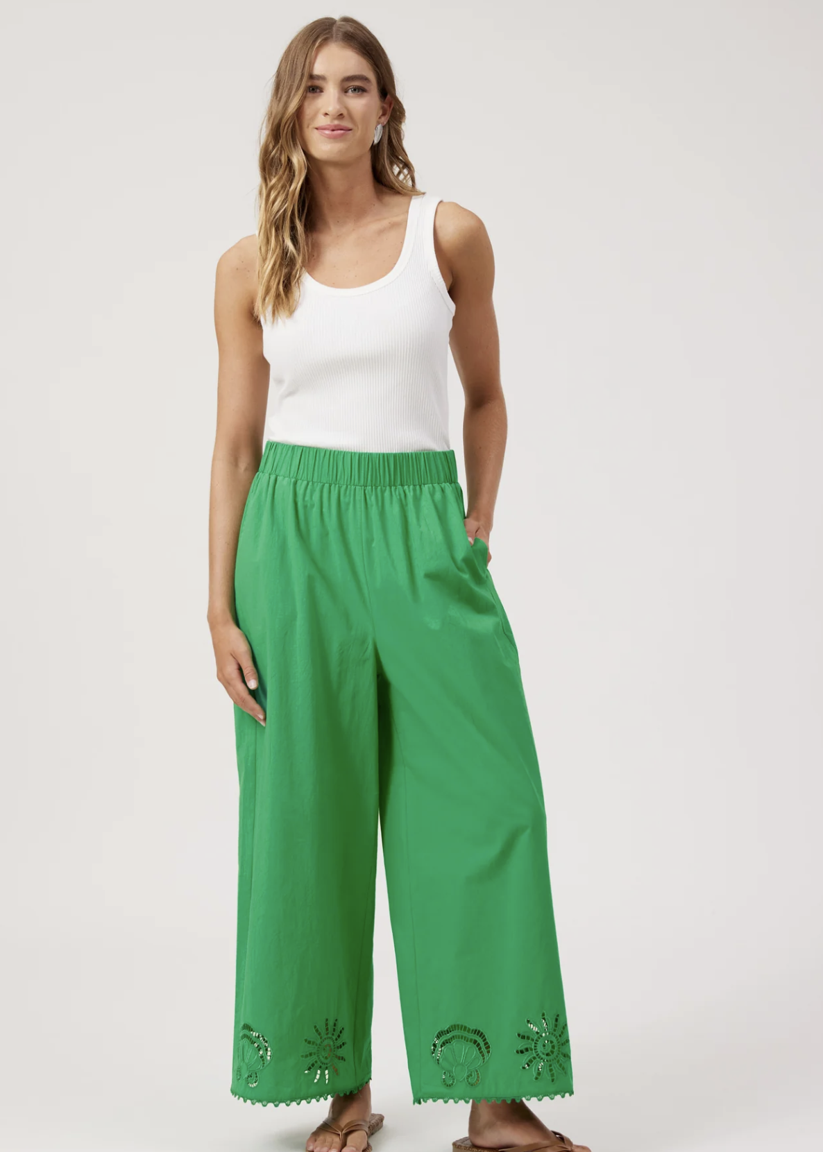 Larissa Broderie Pant - Green | Abbey Road Kaikoura