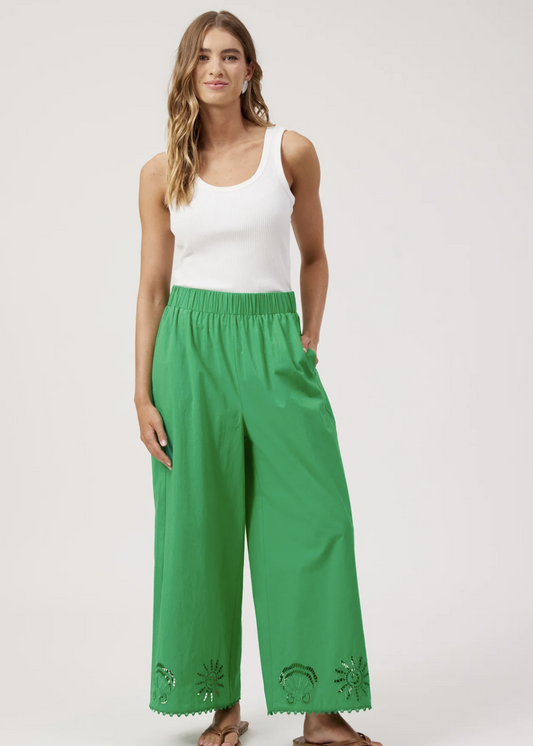 Larissa Broderie Pant - Green | Abbey Road Kaikoura