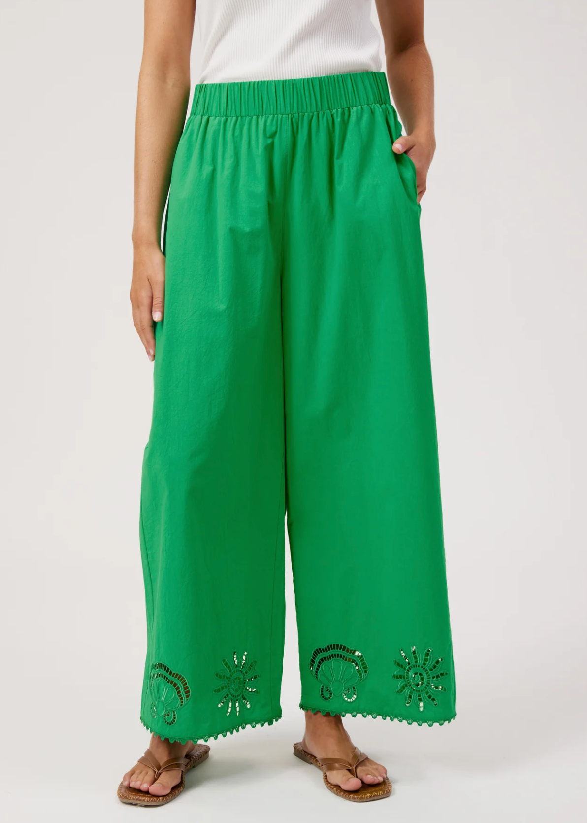 Larissa Broderie Pant - Green | Abbey Road Kaikoura