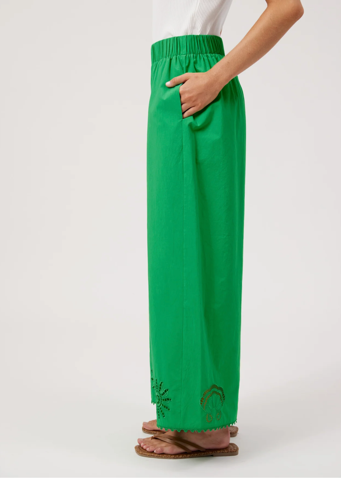 Larissa Broderie Pant - Green | Abbey Road Kaikoura