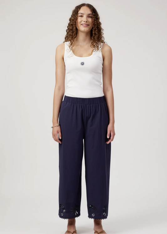 Larissa Broderie Pant - Navy  | Abbey Road Kaikoura