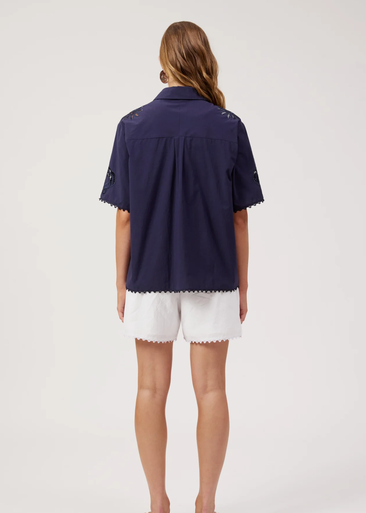 Larissa Broderie Shirt - Navy | Abbey Road Kaikoura
