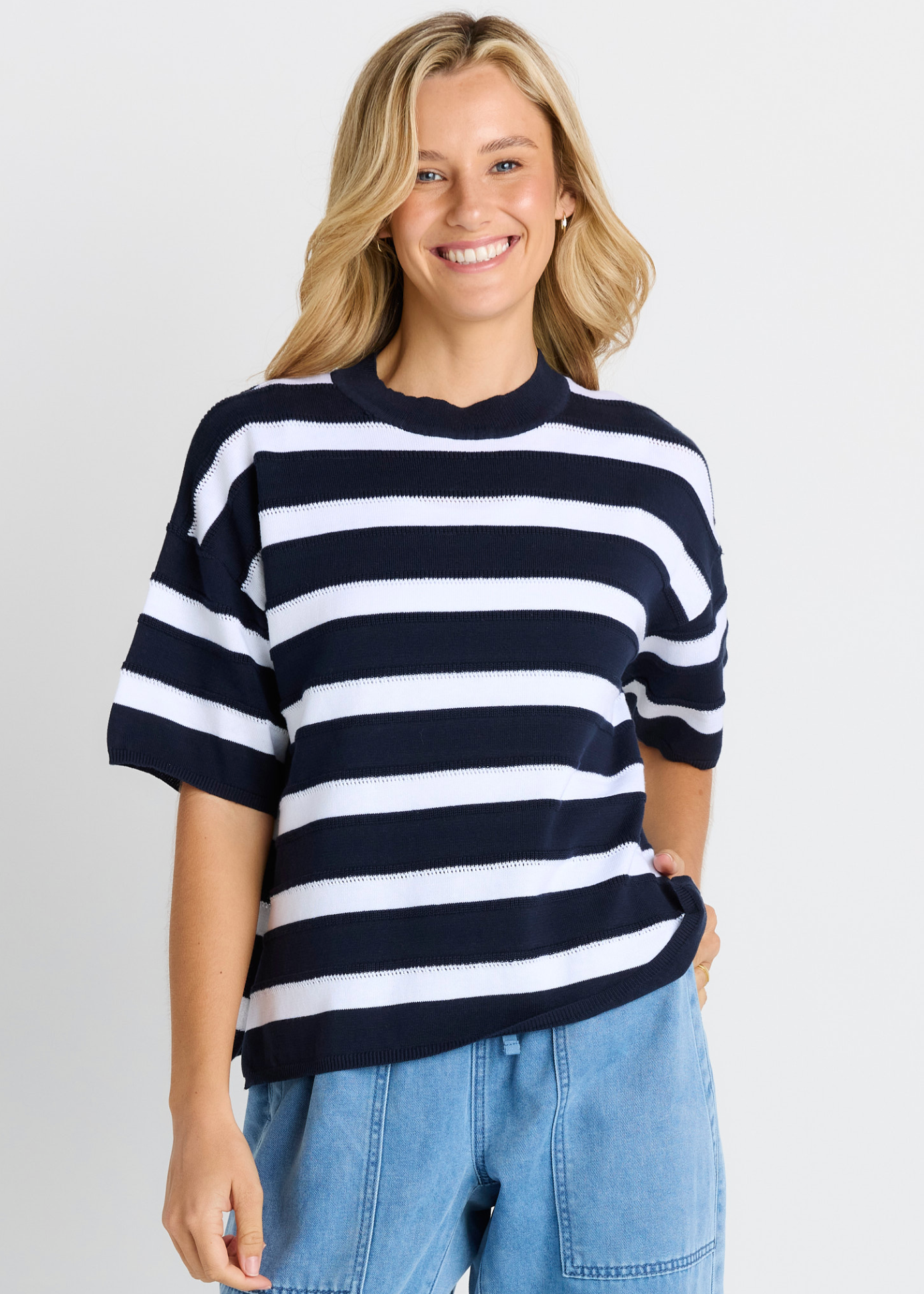 Libby Boxy Top - Navy Stripe | Abbey Road Kaikoura