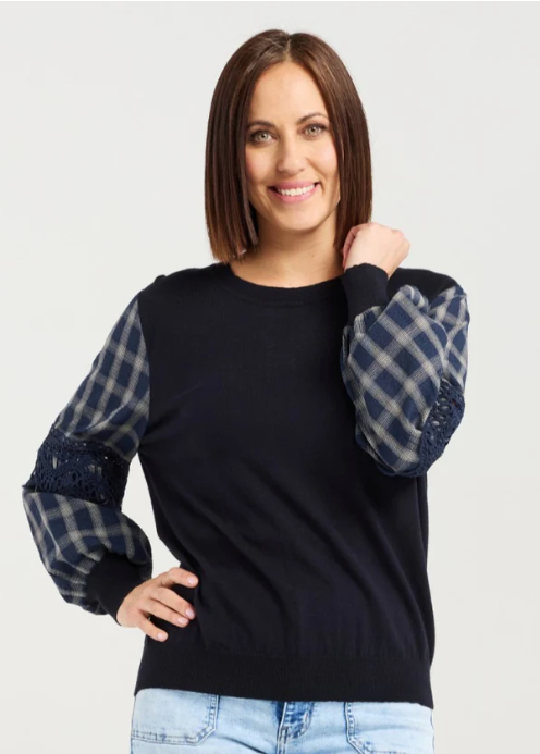 Lilith Top - Ink Check Lines | Abbey Road Kaikoura