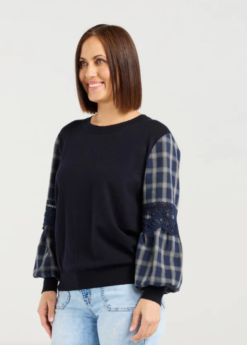 Lilith Top - Ink Check Lines | Abbey Road Kaikoura