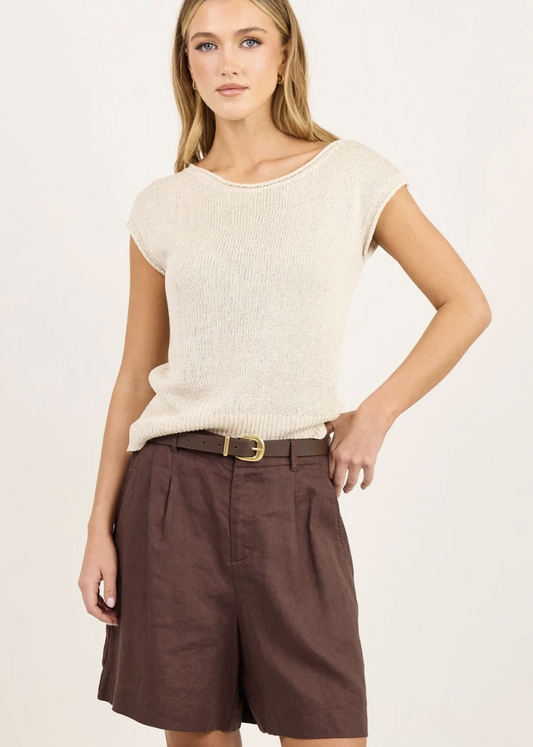 Literal Dark Chocolate Linen Pleat Front Shorts | Abbey Road Kaikoura