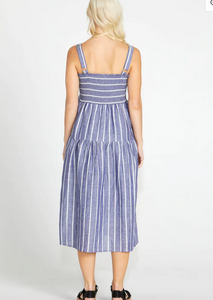 Sass Lydia Shirred Back Midi Dress /Navy Stripe| Abbey Road