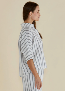 Lynwood Linen Shirt Black/White Stripe_2 | Abbey Road Kaikoura