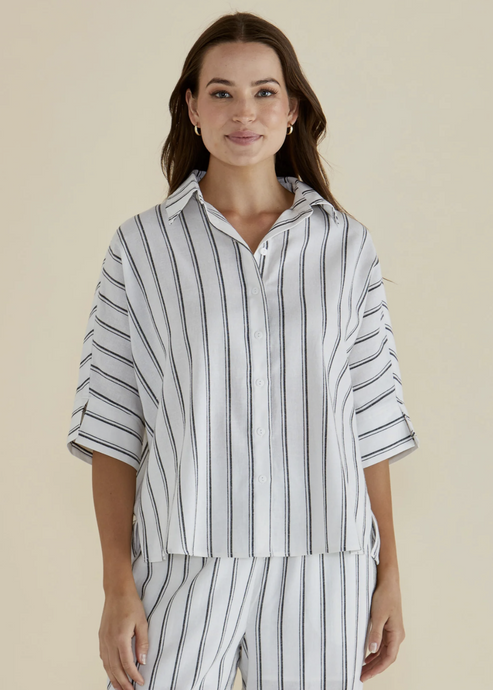 Lynwood Linen Shirt Black/White Stripe | Abbey Road Kaikoura
