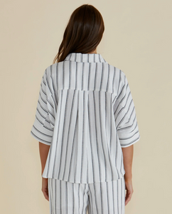 Lynwood Linen Shirt Black/White Stripe_3 | Abbey Road Kaikoura