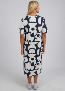 Elm Miro Tee Dress Navy Geometric|Abbey Road