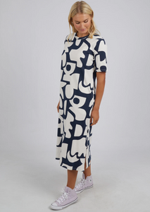 Elm Miro Tee Dress Navy Geometric|Abbey Road