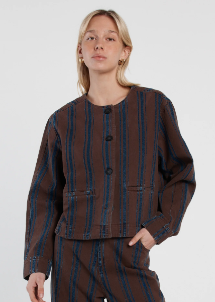 Maja Stripe Jacket Choc/Rinse Brown | Abbey Road Kaikoura