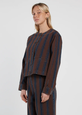 Maja Stripe Jacket Choc/Rinse Brown | Abbey Road Kaikoura
