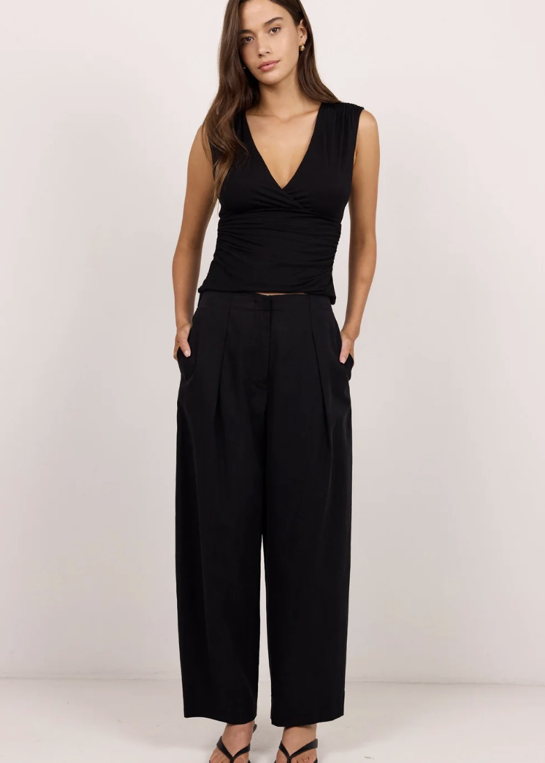 Manifesto Black Front Pleat Barrel Leg Pant  | Abbey Road Kaikoura
