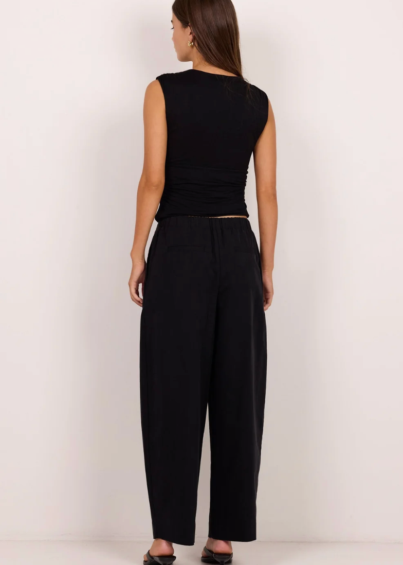 Manifesto Black Front Pleat Barrel Leg Pant  | Abbey Road Kaikoura