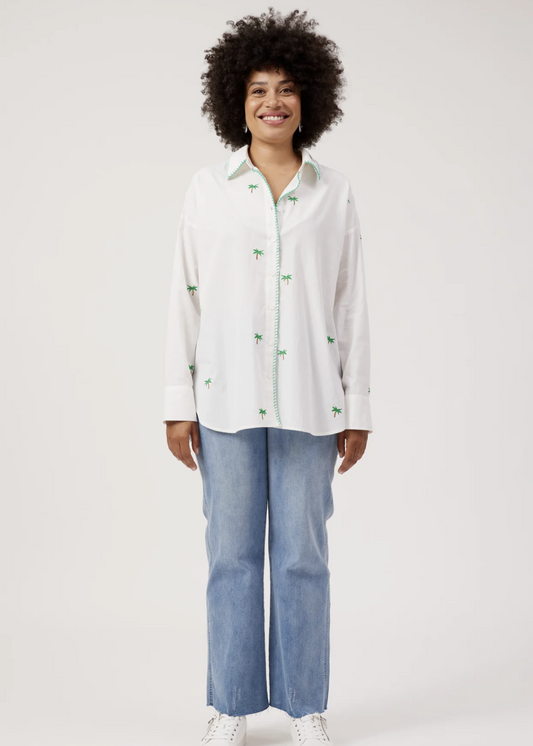 Mauritius Embroidered Shirt White  | Abbey Road Kaikoura