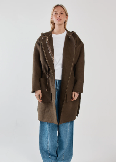 Maxi Hooded Coat - Dark Olive Green | Abbey Road Kaikoura