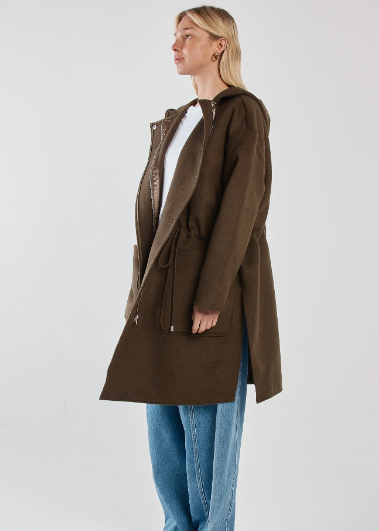 Maxi Hooded Coat - Dark Olive Green | Abbey Road Kaikoura