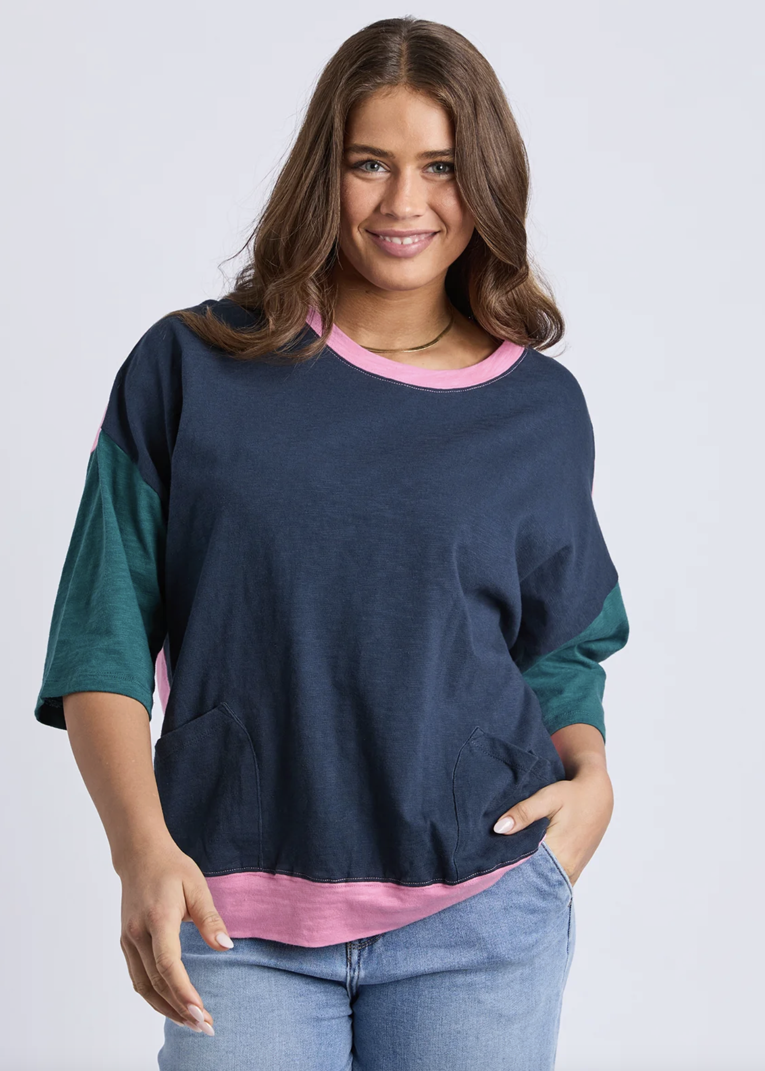 Mazie Colour Block Sweat Teal/Navy/Quartz | Abbey Road Kaikoura