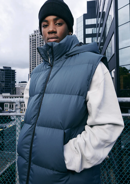 Huffer Mens Block Down Vest/Asphalt |Abbey Road