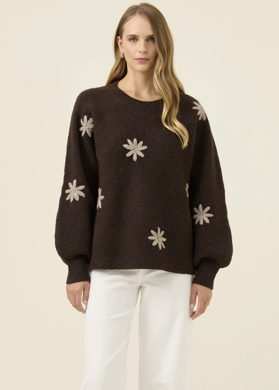 Miru Stitch Flower Jumper - Chocolate | Abbey Road Kaikoura