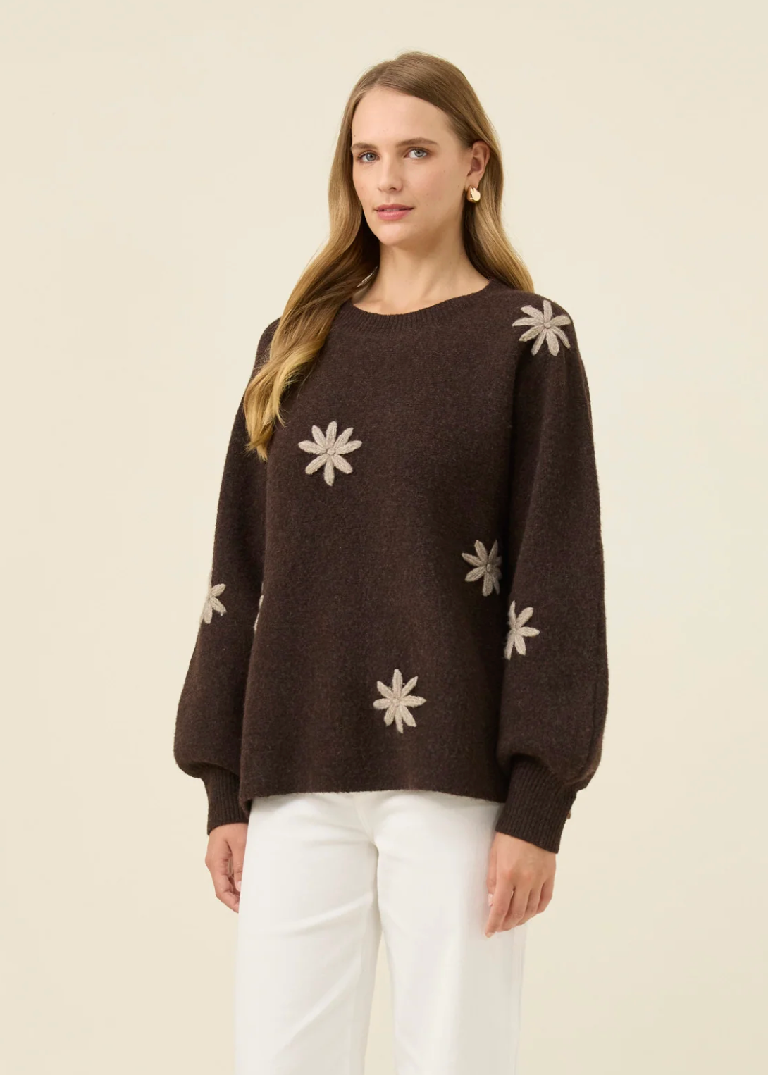 Miru Stitch Flower Jumper - Chocolate | Abbey Road Kaikoura