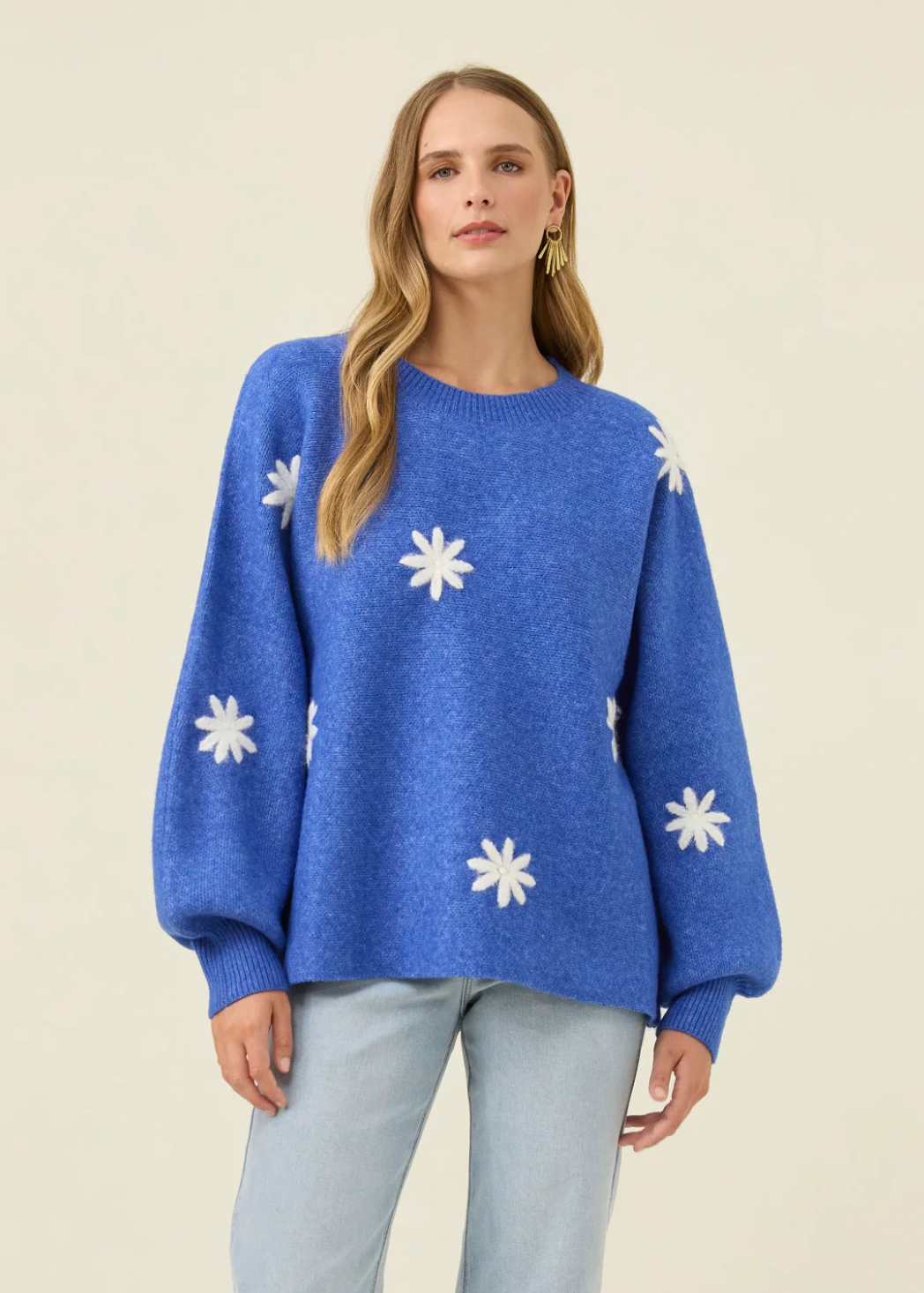 Miru Stitch Flower Jumper - Cobalt | Abbey Road Kaikoura