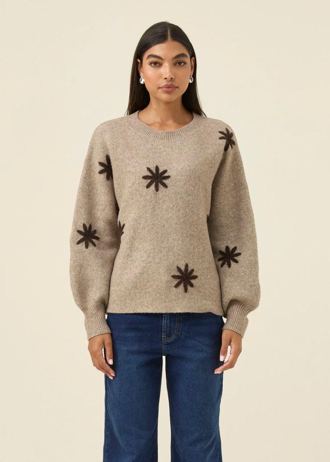 Miru Stitch Flower Jumper - Stone | Abbey Road Kaikoura