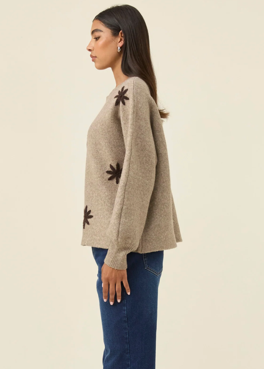 Miru Stitch Flower Jumper - Stone | Abbey Road Kaikoura