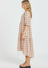 Load image into Gallery viewer, Sass Stevie Tiered Midi Dress/Mocha Check|Abbey Road