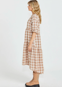 Sass Stevie Tiered Midi Dress/Mocha Check|Abbey Road
