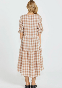 Sass Stevie Tiered Midi Dress/Mocha Check|Abbey Road