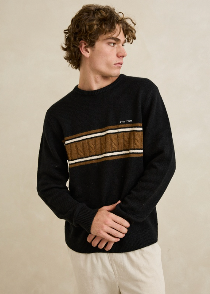 Mohair Stripe Knit Black | Abbey Road Kaikoura