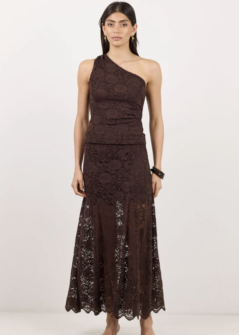 Moral Chocolate Lace Maxi Skirt  | Abbey Road Kaikoura