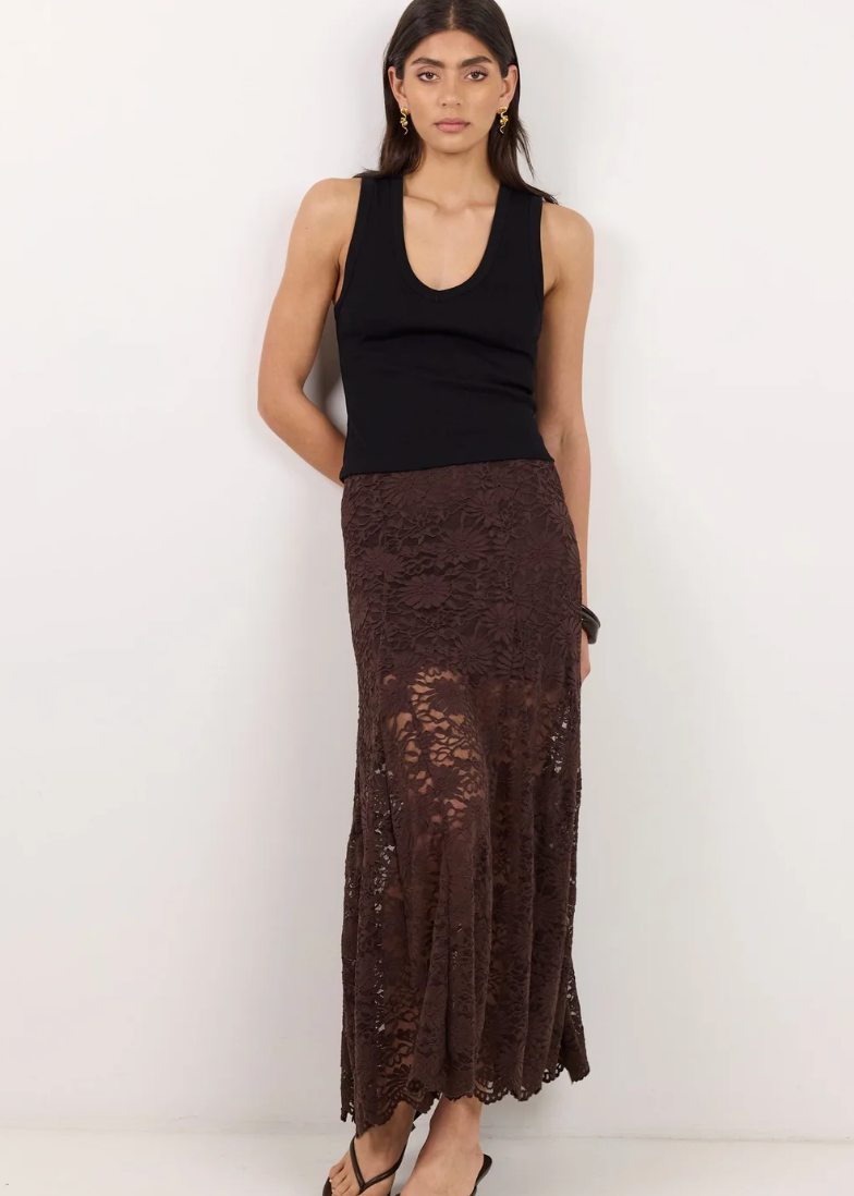 Moral Chocolate Lace Maxi Skirt  | Abbey Road Kaikoura