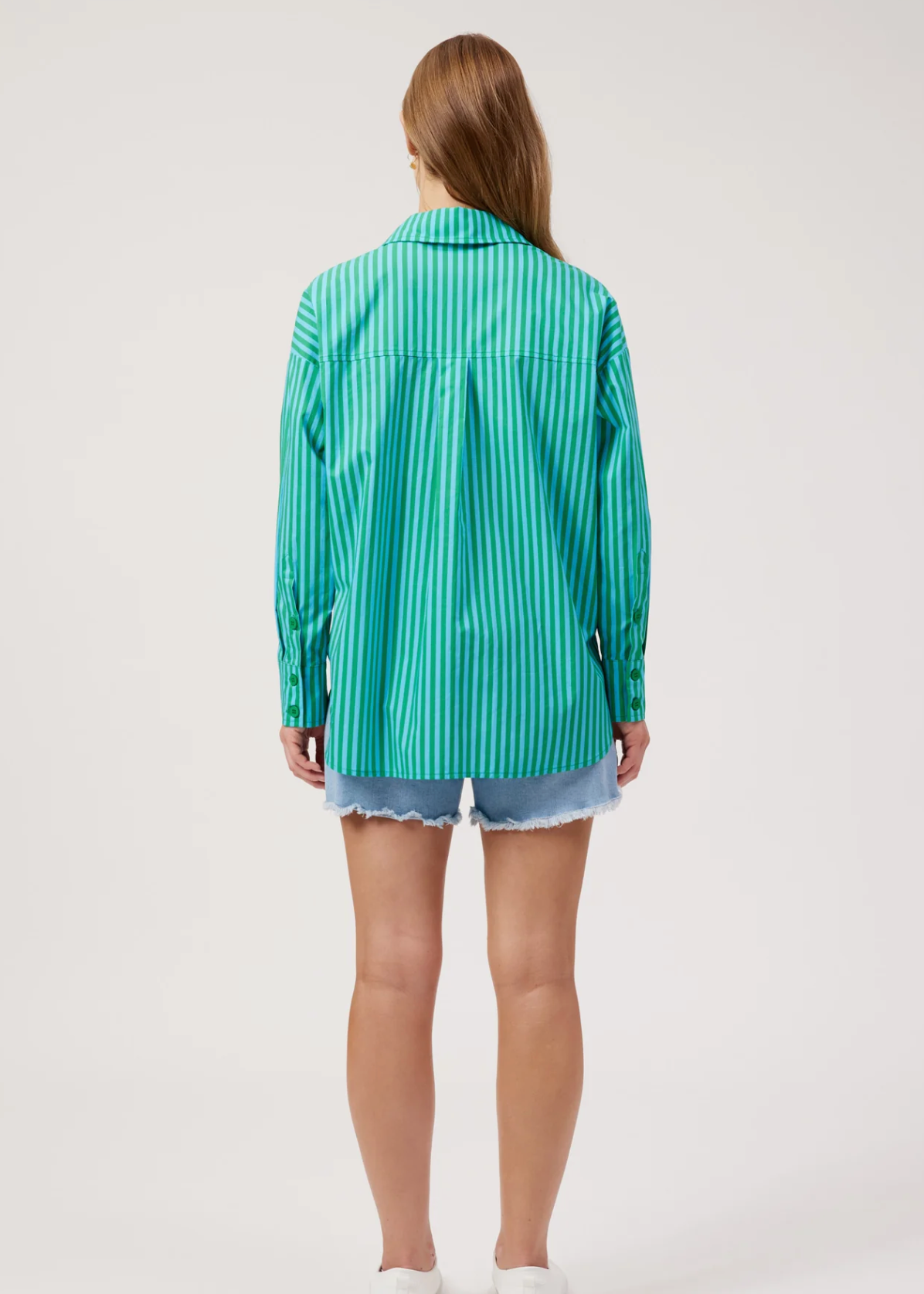 Mykonos Embroidered Stripe Shirt - Green | Abbey Road Kaikoura