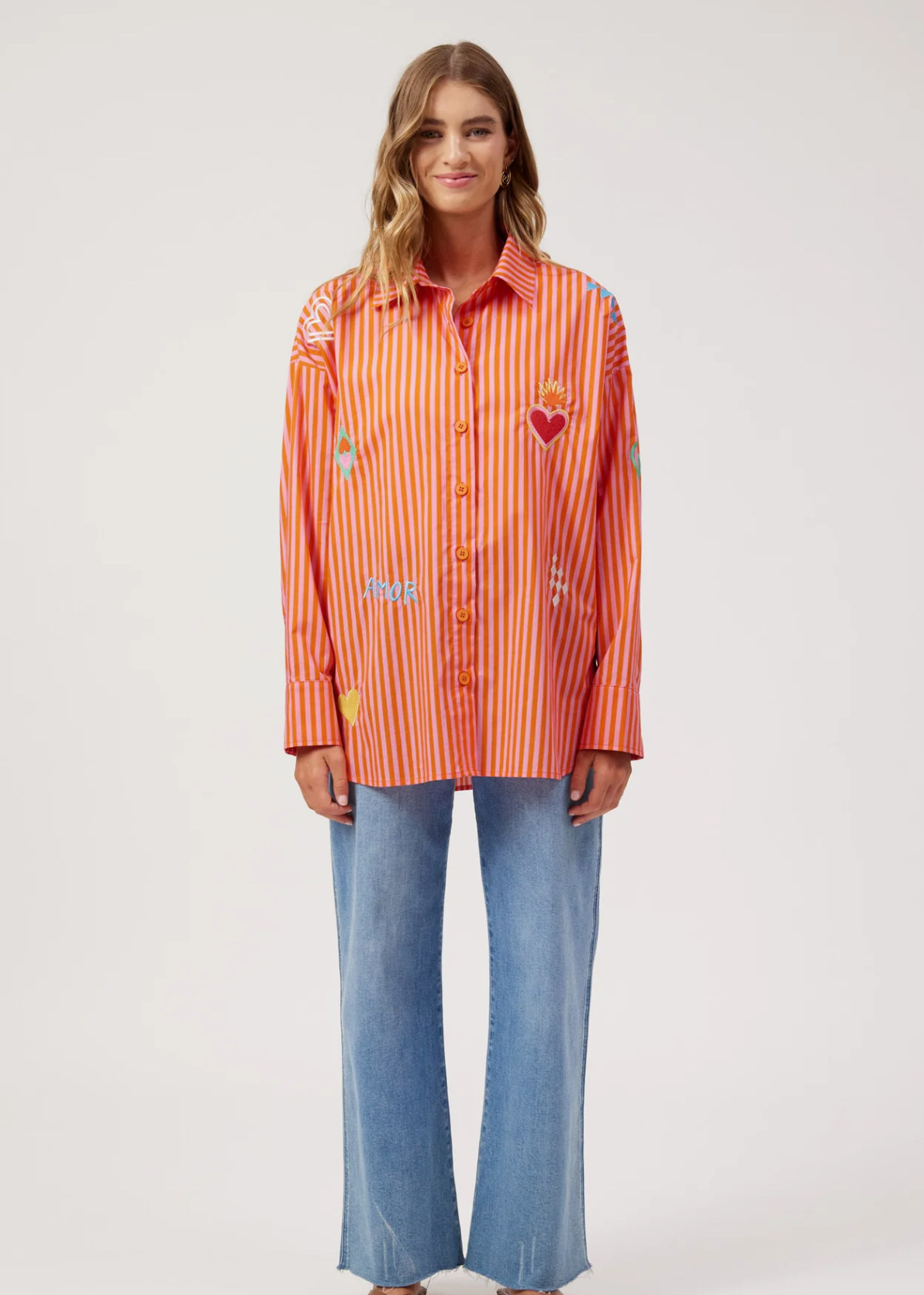 Mykonos Embroidered Stripe Shirt - Pink | Abbey Road Kaikoura
