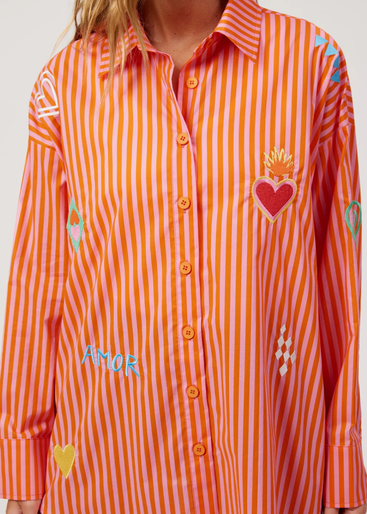 Mykonos Embroidered Stripe Shirt - Pink | Abbey Road Kaikoura