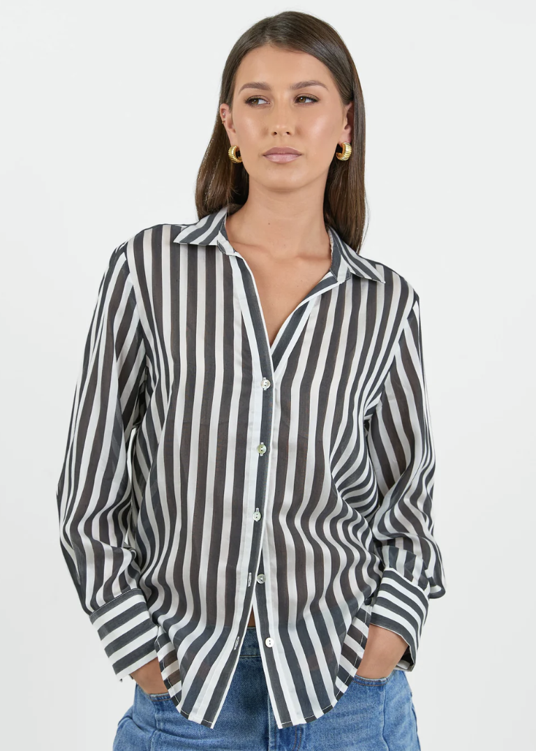 Narrative Black Stripe Semi Sheer Long Sleeve Top | Abbey Road Kaikoura