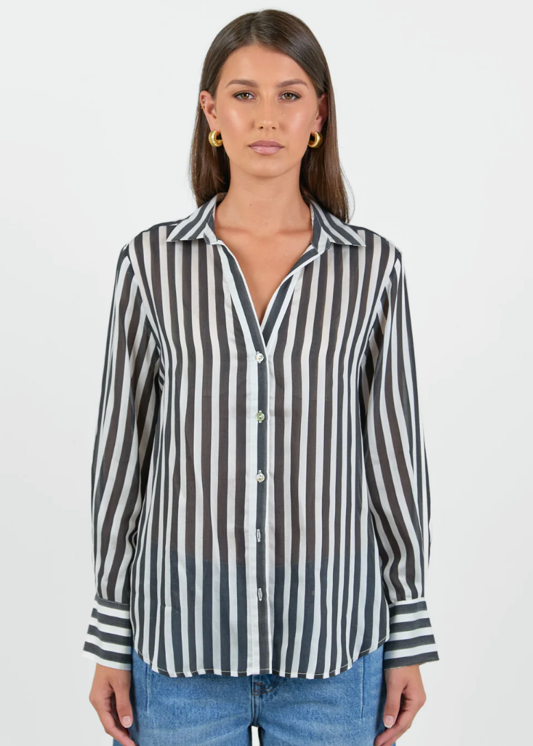 Narrative Black Stripe Semi Sheer Long Sleeve Top | Abbey Road Kaikoura