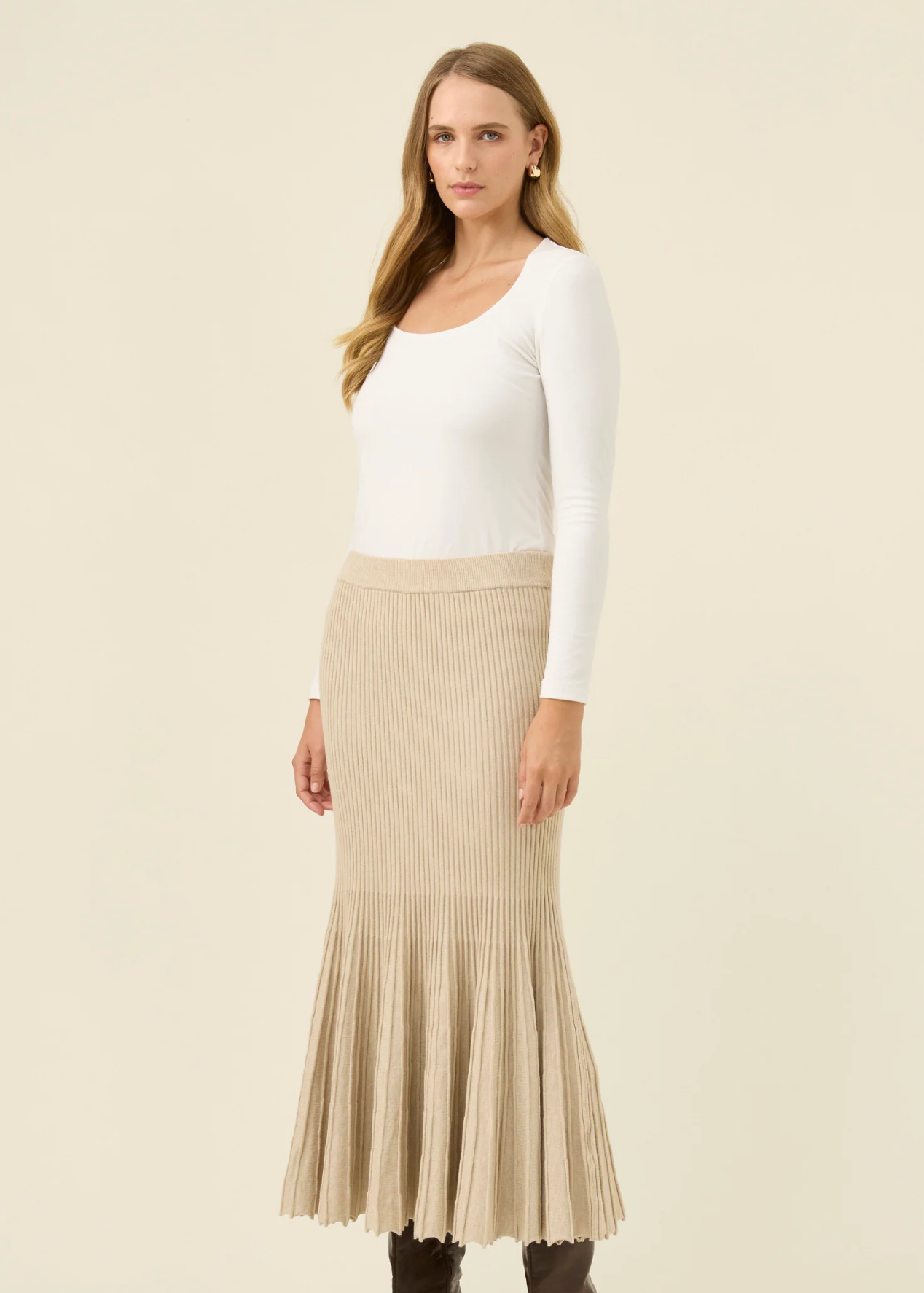 Nell Knit Skirt - Stone  | Abbey Road Kaikoura