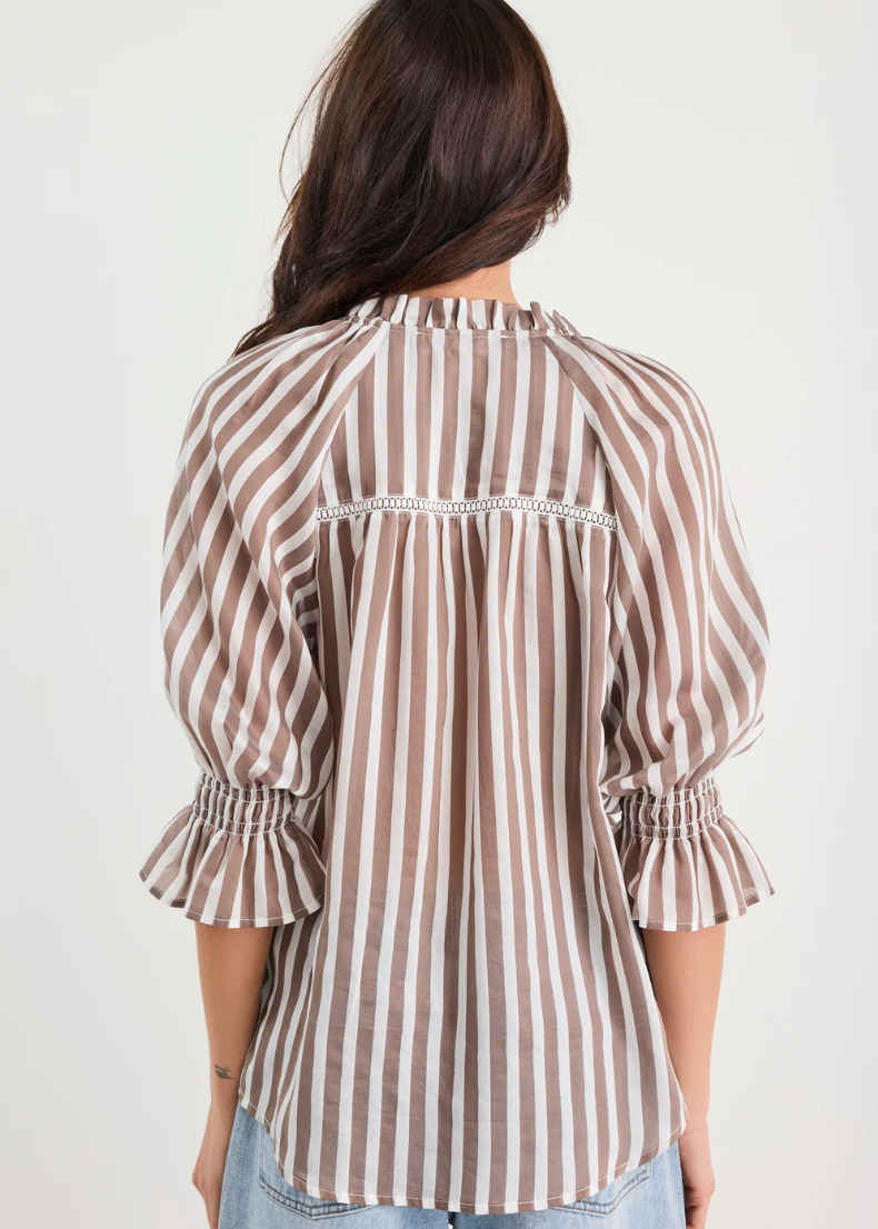Noetic Chocolate Stripe Short Sleeve Blouse | Abbey Road Kaikoura