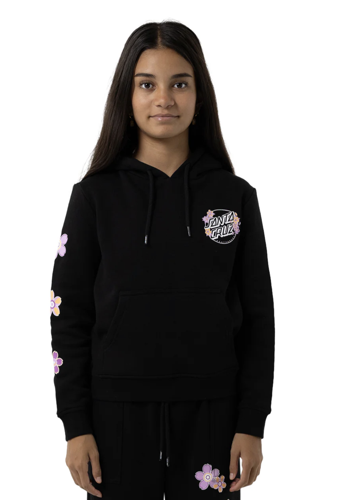 OS Blooming Stack Dot Hoodie - Black | Abbey Road Kaikoura