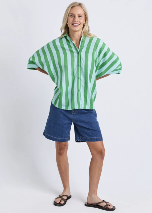 Palermo Shirt - Green/Teal Blue Stripe | Abbey Road Kaikoura