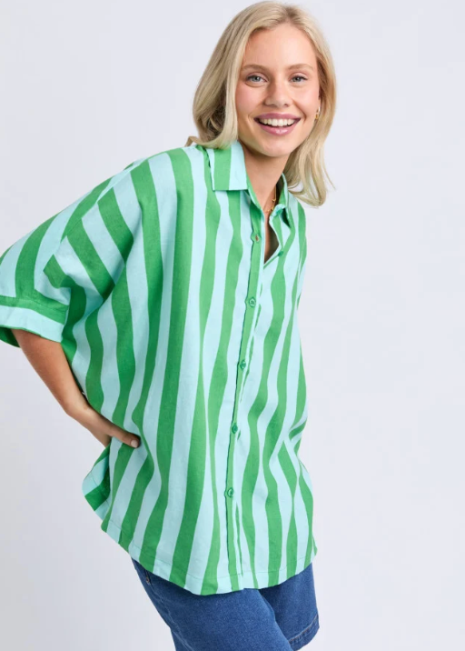 Palermo Shirt - Green/Teal Blue Stripe | Abbey Road Kaikoura