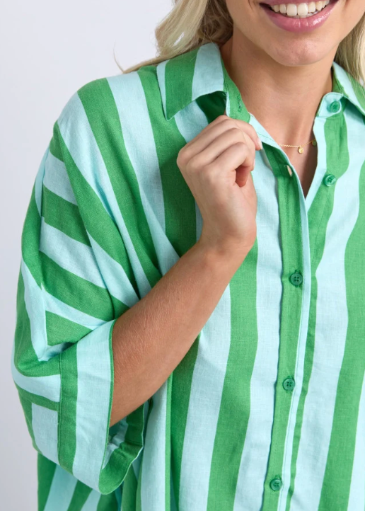 Palermo Shirt - Green/Teal Blue Stripe | Abbey Road Kaikoura